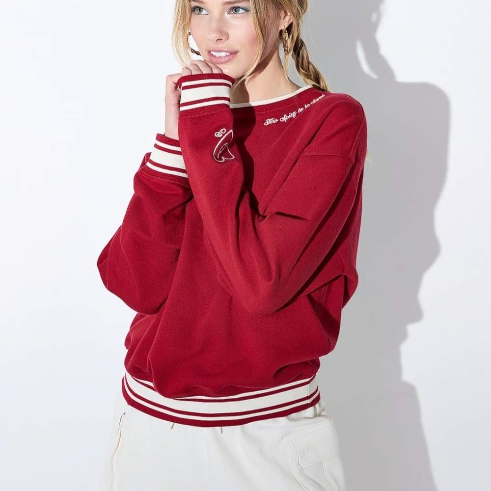 Red Sweatshirt with White Stripes